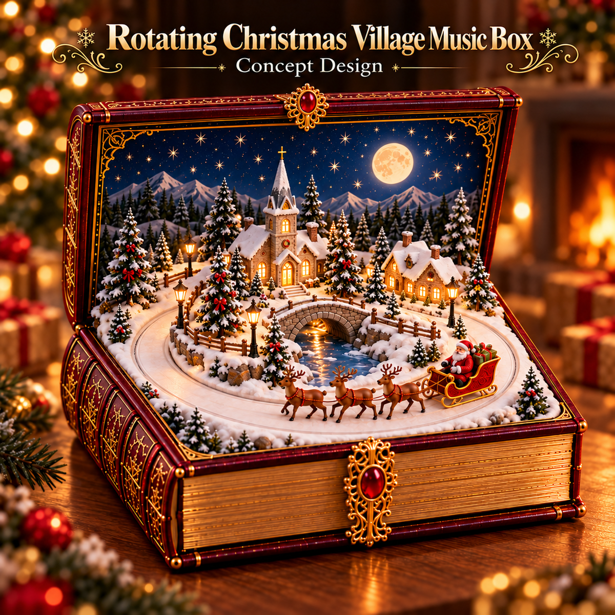 🎄 Christmas Magic Storybook – Light-Up Christmas Village Music Box