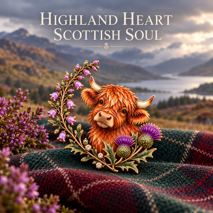 🐮Highland Spirit™ – Scottish Cow & Thistle Heritage Brooch