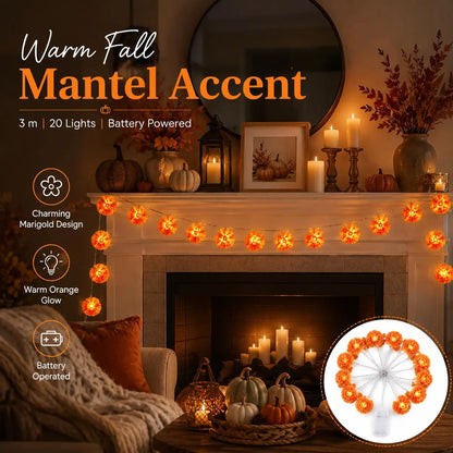 Marigold 20-LED String Lights – 3M Ofrenda, Halloween & Fall Decor