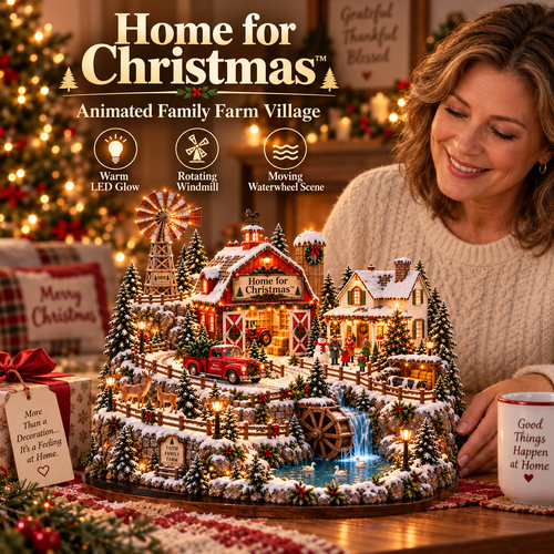 🎄Christmas at the Old Farm™ – Lighted Christmas Farm Village with Rotating Windmill & Waterwheel