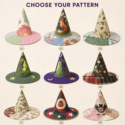 🧙‍♀️ ✨ Quilted Patchwork Witch Hat – Choose Your Magical Pattern