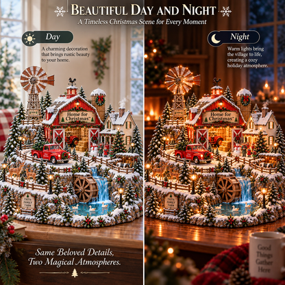 🎄Christmas at the Old Farm™ – Lighted Christmas Farm Village with Rotating Windmill & Waterwheel