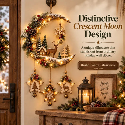 🌙🦌Lighted Rustic Christmas Crescent Moon Wall Decor