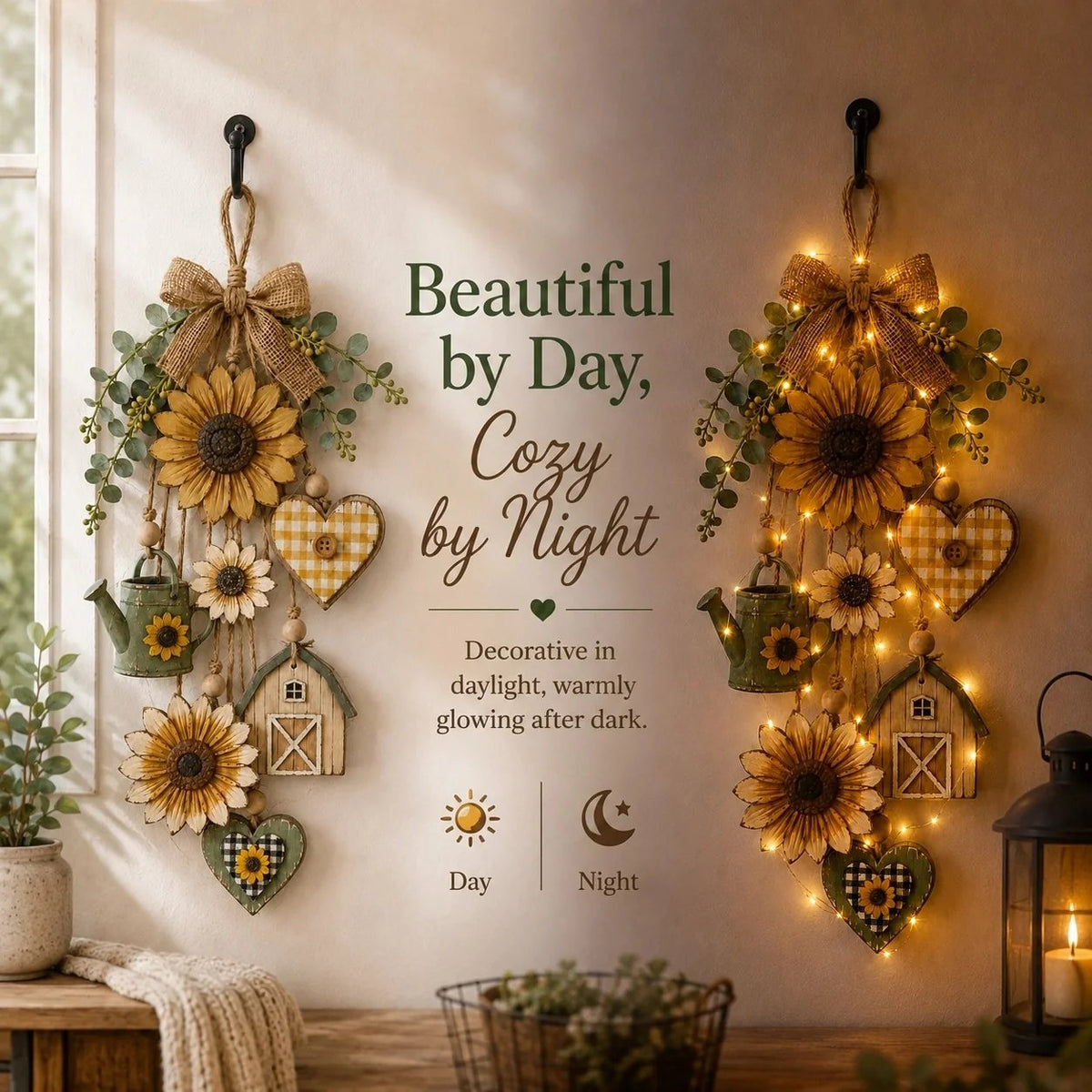 🥳2026 HOT SALE- 50% OFF🌻Rustic Wooden Garden-Themed Hanging Ornament with Remote Control Fairy Lights