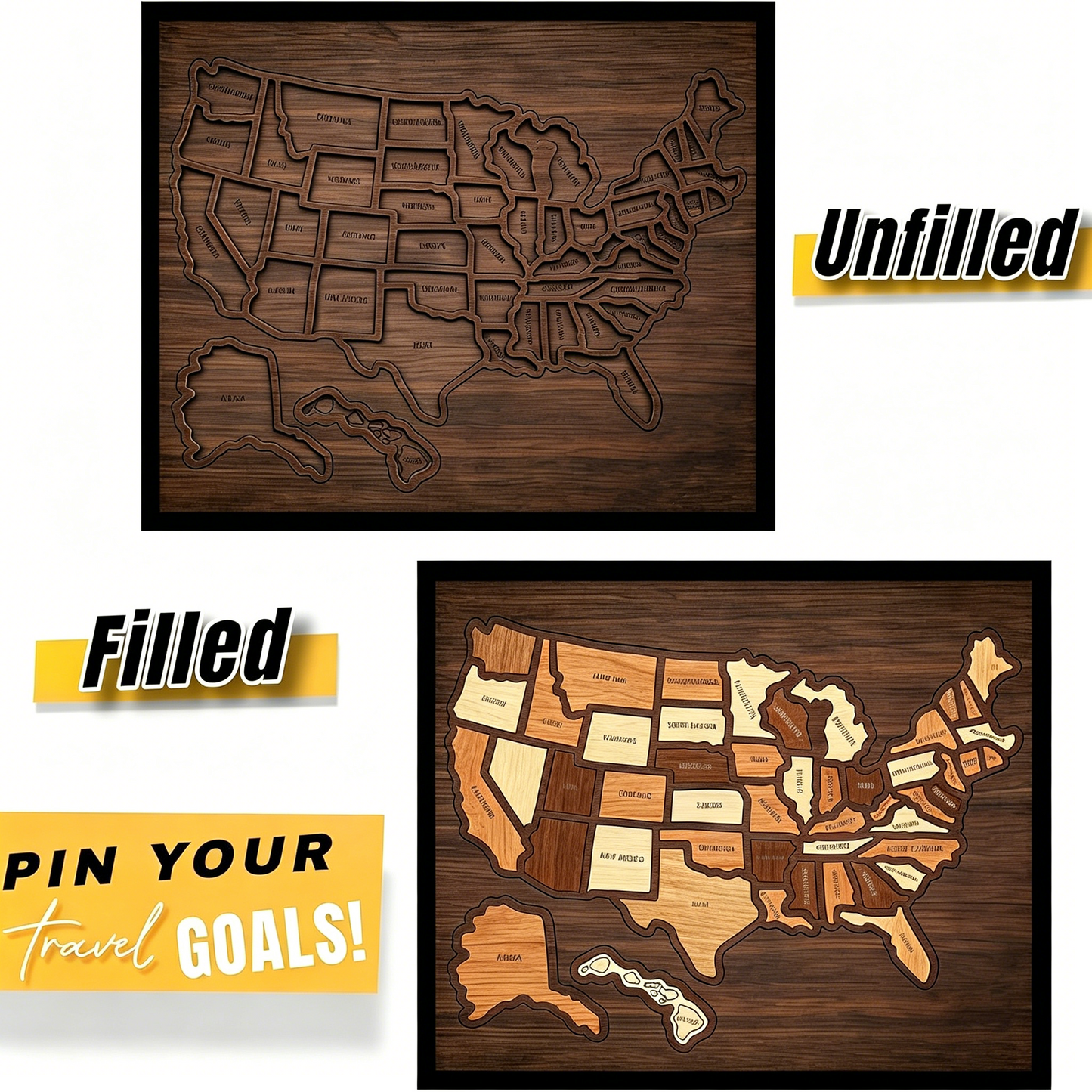 🔥Last Day 50% OFF -🇺🇸 Wooden USA Travel Map Puzzle🧩A Stylish Way to Track Your Journey