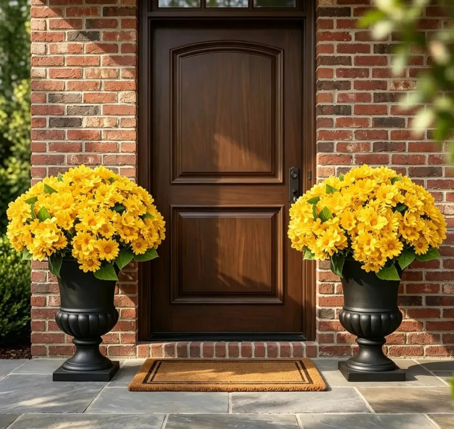 Artificial Sunset Mums – 5-Bundle UV-Resistant Outdoor Fall Flowers for Porch & Planters