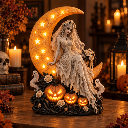 🔥🎃60% OFF Lighted Witch on Crescent Moon with Pumpkins LED Halloween Tabletop Lamp