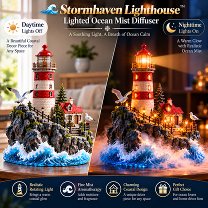 🌊 Stormhaven Lighthouse™ – Lighted Ocean Mist Diffuser | A Glowing Coastal Escape of Waves, Warmth & Wonder