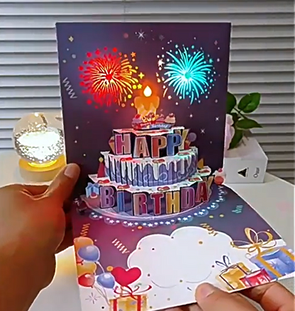 🔥HOT SALE🔥🎂Birthday Cards With Fireworks & Pop Up Cake & Blowable Light and Music