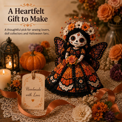🎃 Day of the Dead Patchwork Doll DIY Sewing Kit – Handmade Fabric Doll Making Kit with Floral Details