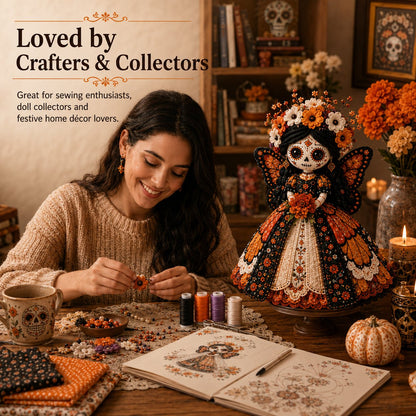 🎃 Day of the Dead Patchwork Doll DIY Sewing Kit – Handmade Fabric Doll Making Kit with Floral Details