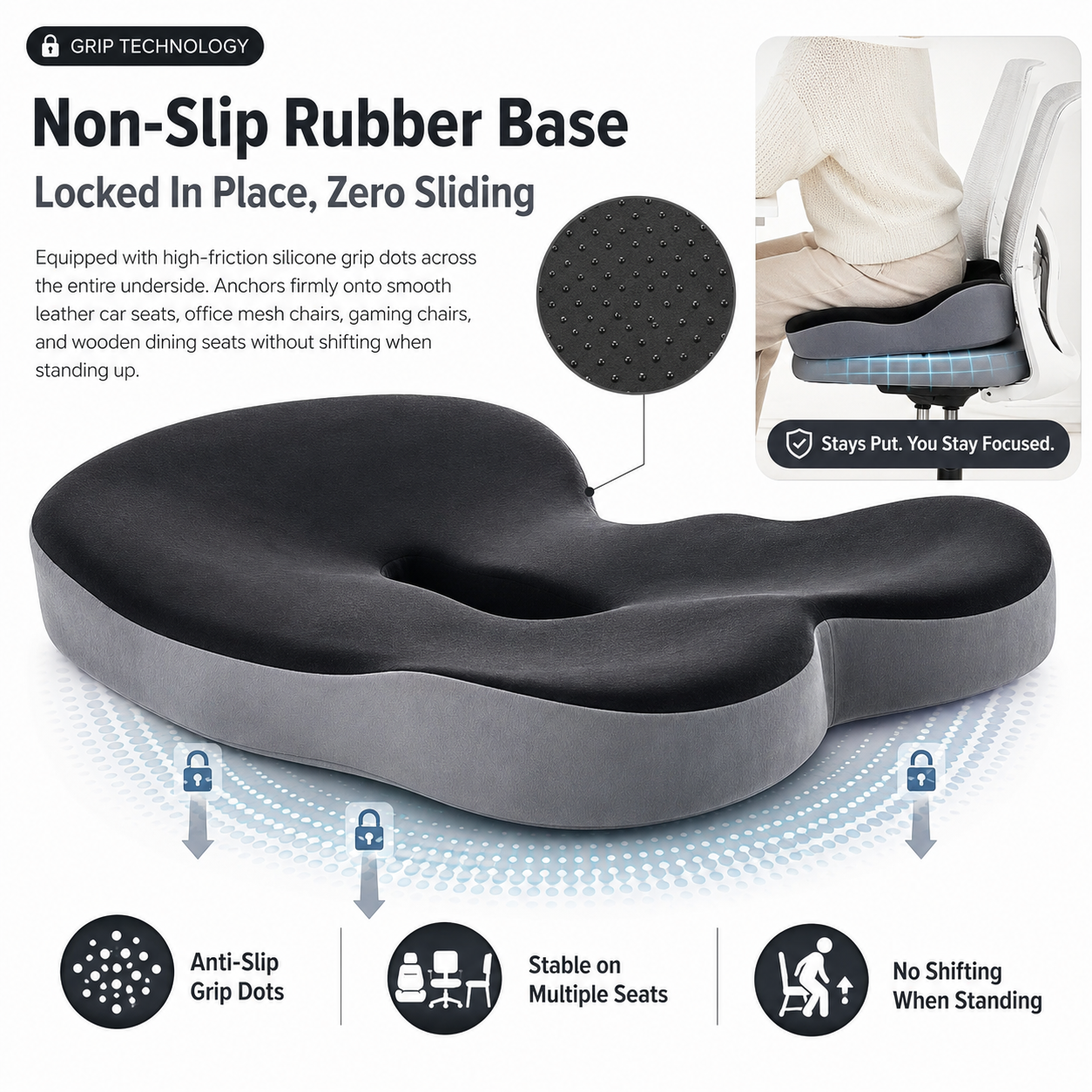 Memory Foam Seat Cushion – Non-Slip, Deep Seat, Back Support & Removable Cover