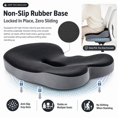 Memory Foam Seat Cushion – Non-Slip, Deep Seat, Back Support & Removable Cover