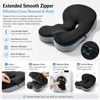 Memory Foam Seat Cushion – Non-Slip, Deep Seat, Back Support & Removable Cover