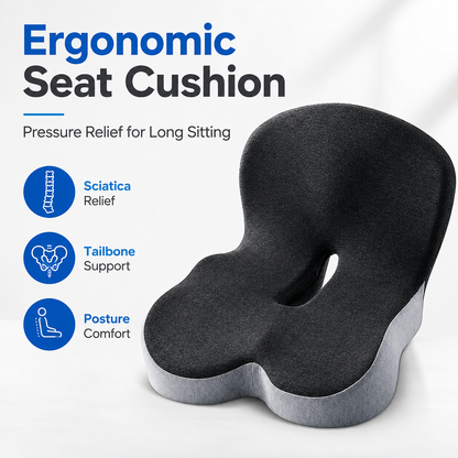 Memory Foam Seat Cushion – Non-Slip, Deep Seat, Back Support & Removable Cover