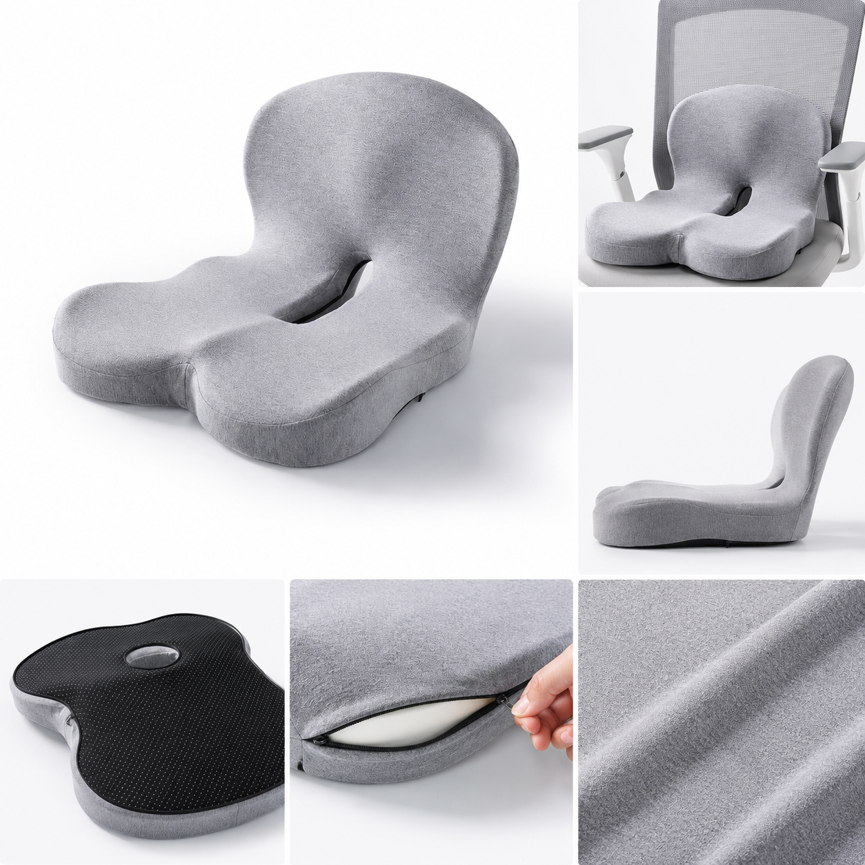 Memory Foam Seat Cushion – Non-Slip, Deep Seat, Back Support & Removable Cover
