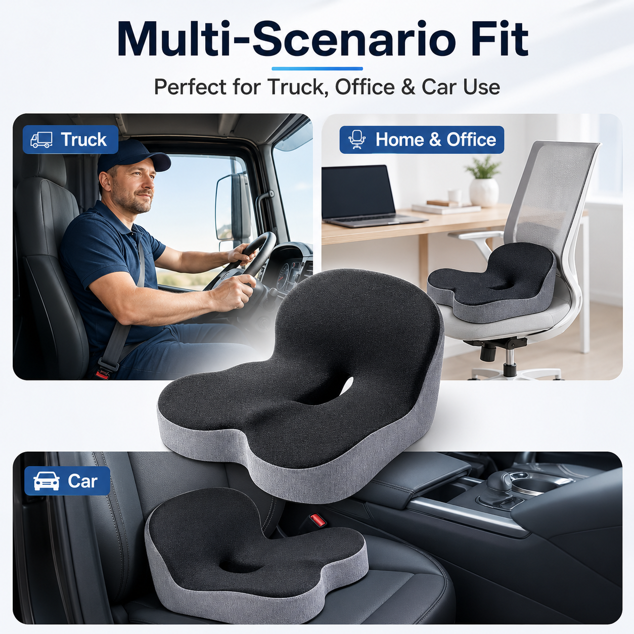 Memory Foam Seat Cushion – Non-Slip, Deep Seat, Back Support & Removable Cover