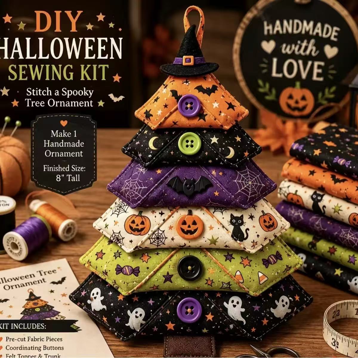 DIY Layered Fabric Tree Ornament Sewing Kit – Christmas, Halloween & Coastal Styles