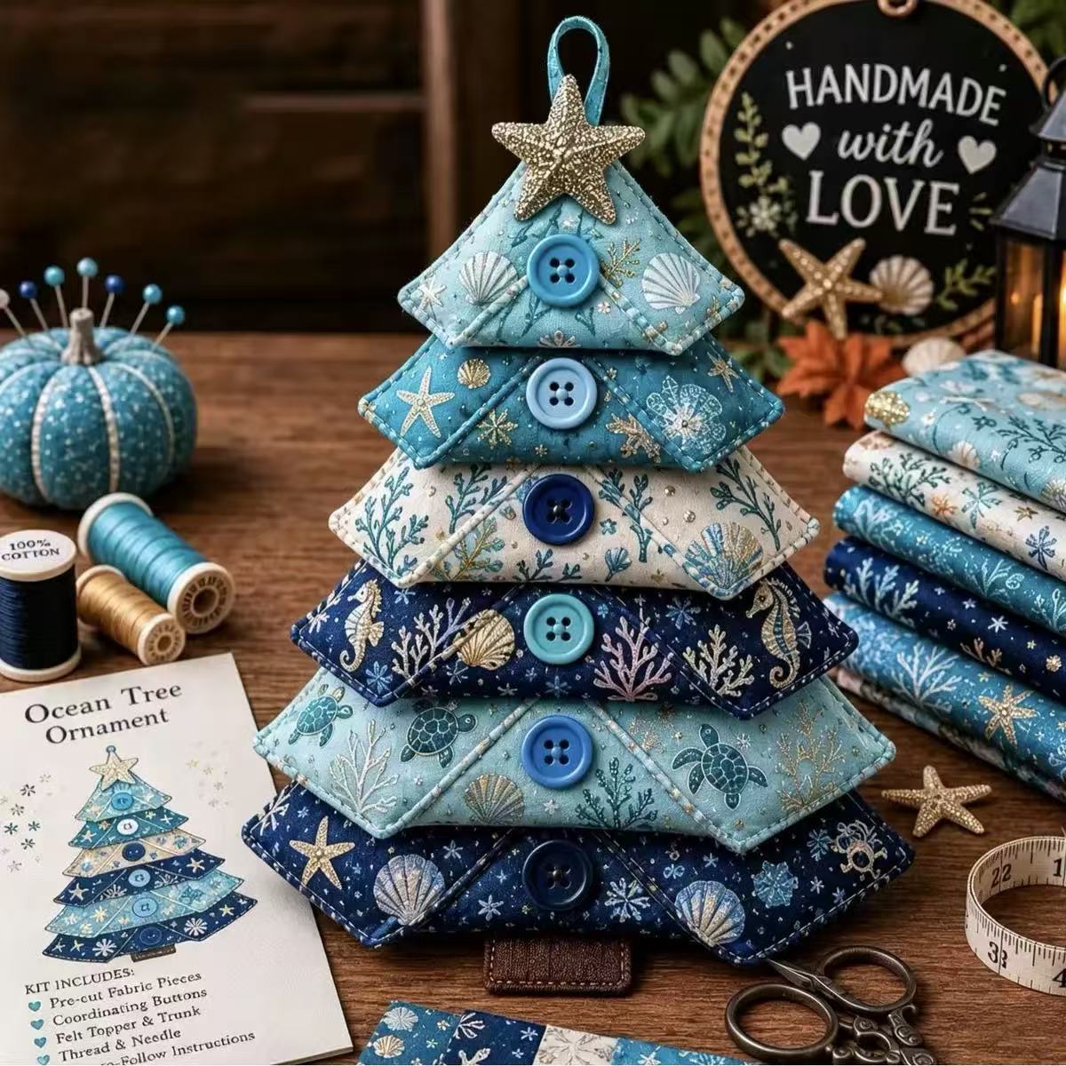 DIY Layered Fabric Tree Ornament Sewing Kit – Christmas, Halloween & Coastal Styles