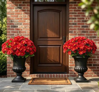 Artificial Sunset Mums – 5-Bundle UV-Resistant Outdoor Fall Flowers for Porch & Planters