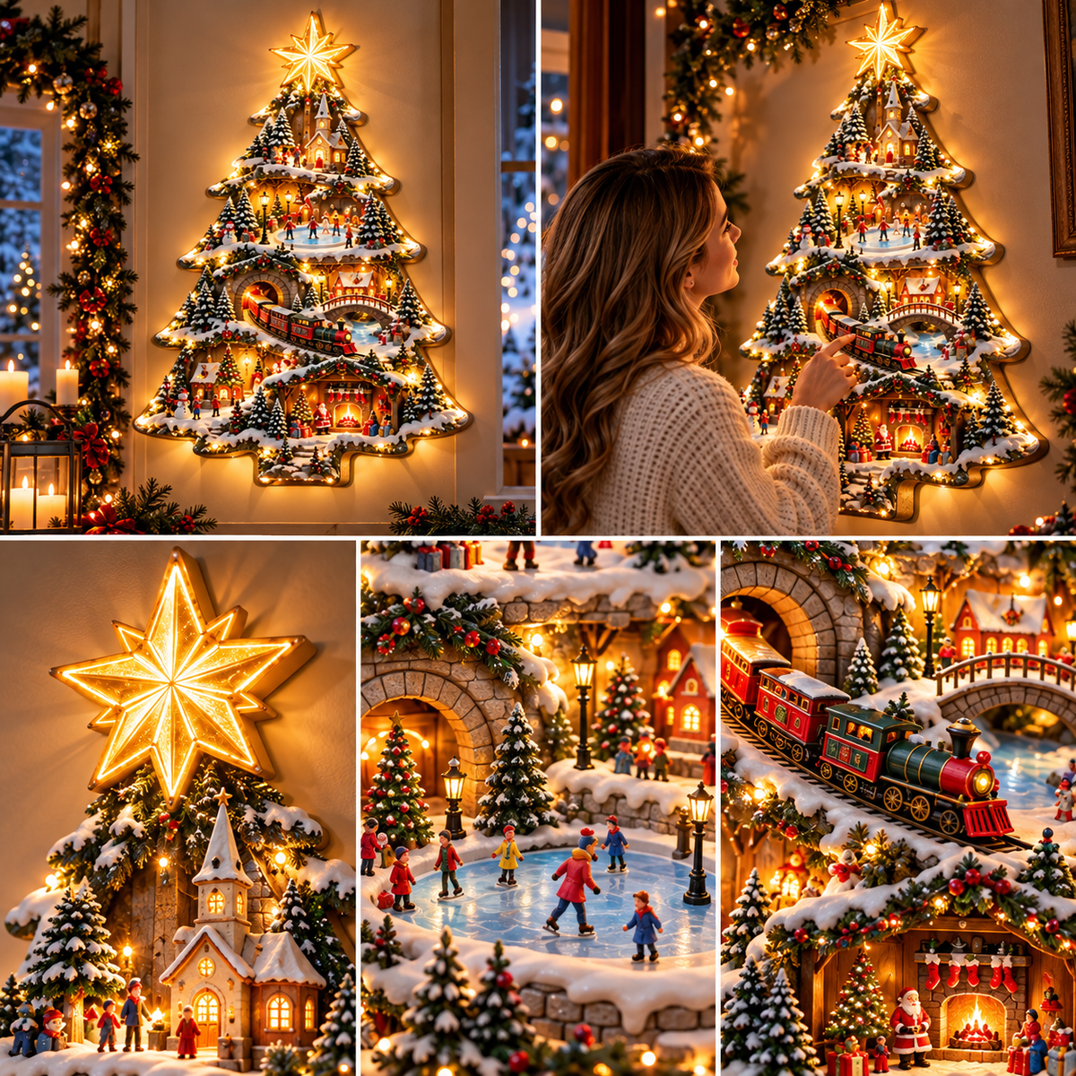 🎄✨ Christmas Wonderland – 3D Lighted Christmas Tree Wall Art with Magical Winter Village