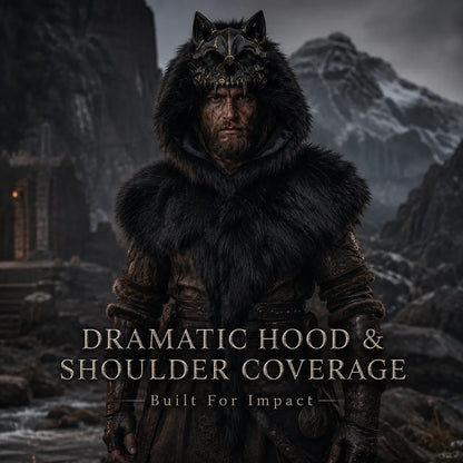 🐺 Viking Wolf Skull Faux Fur Hooded Cape – Halloween Cosplay Costume