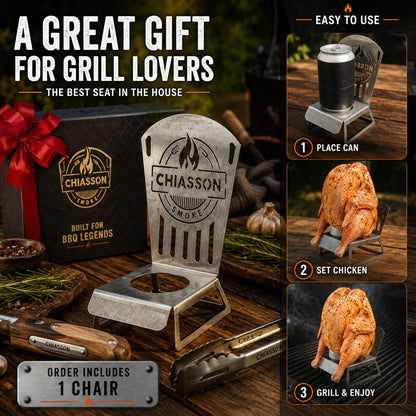 🍗 Chiasson Smoke Beer Can Chicken Chair | Heavy-Duty 18-Gauge Stainless Steel Holder for Stable Upright Grilling & 16 oz Cans 🔥