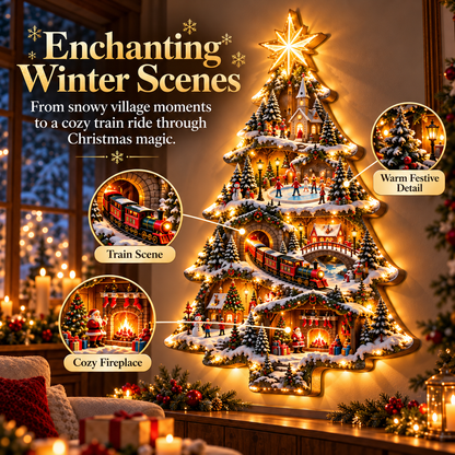 🎄✨ Christmas Wonderland – 3D Lighted Christmas Tree Wall Art with Magical Winter Village