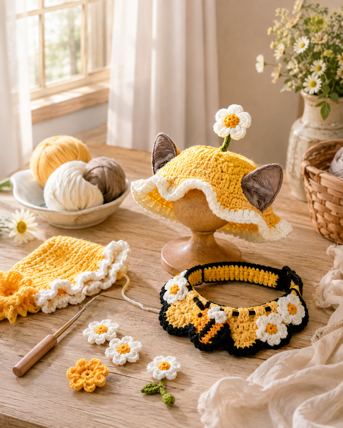Handmade Crochet Pet Hat – Cute Character Bonnet for Cats