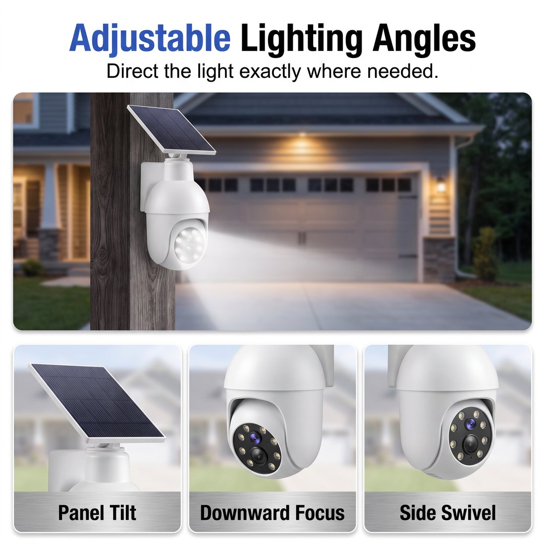 Adjustable solar outdoor lighting angles