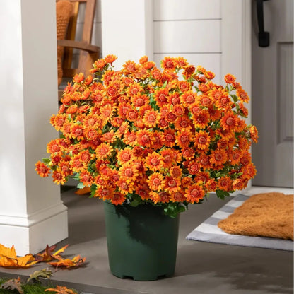 Artificial Sunset Mums – 5-Bundle UV-Resistant Outdoor Fall Flowers for Porch & Planters