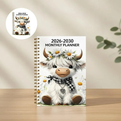 2026–2030 Five-Year Monthly Planner – Highland Cow Spiral Organizer for Home, Work & Important Dates