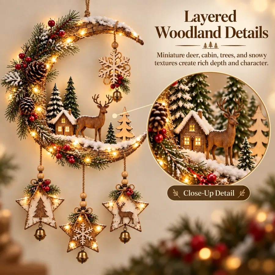 🌙🦌Lighted Rustic Christmas Crescent Moon Wall Decor