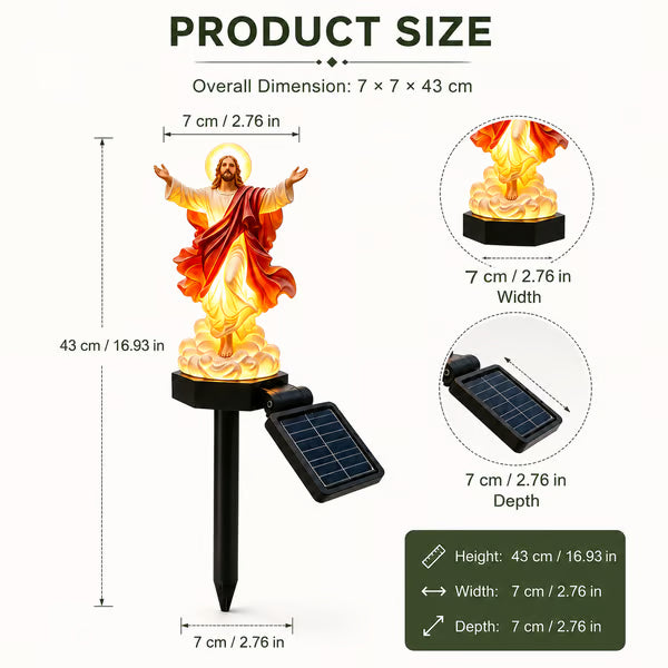 Product size diagram showing 43 cm overall height including the stake and 7 cm width and depth