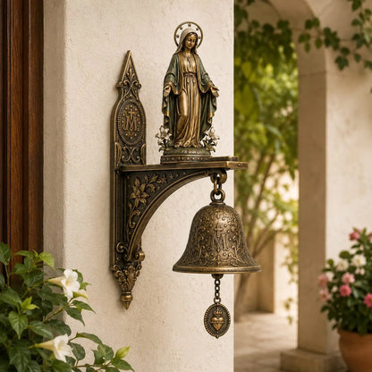 ✨Our Lady of Grace Bronze Miraculous Medal Wall Bell | 🙏Catholic Religious Home & Garden Decor"
