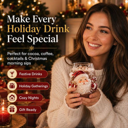 ✨🎅 LAST DAY 49% OFF –🎄 ✨ Magical Christmas 3D Glass Cup | Raised Festive Artwork, Sparkling Details & Holiday Gift Drinkware 🎅💎