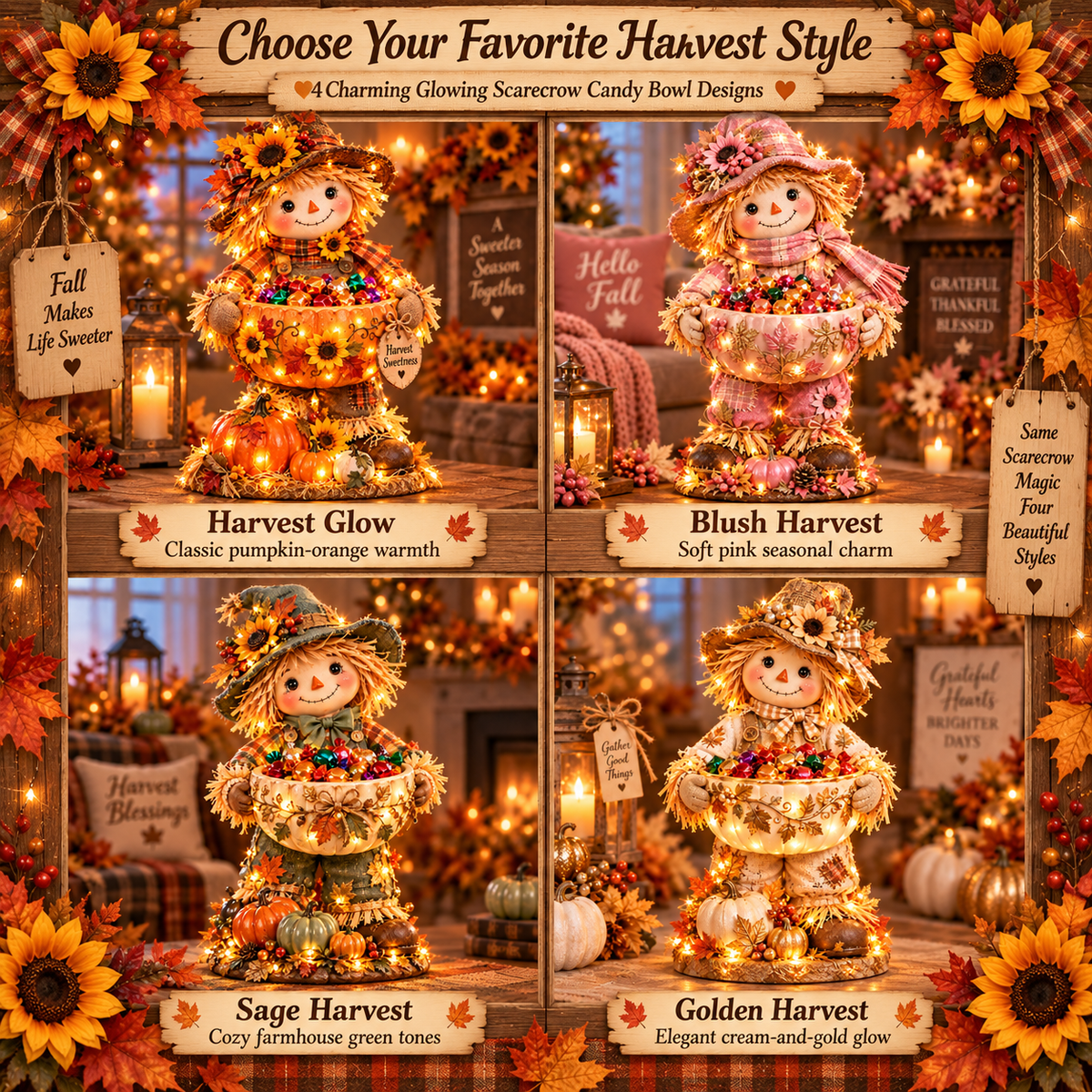 🍂 Harvest Buddy™ – Lighted Scarecrow Candy Bowl & Thanksgiving Centerpiece