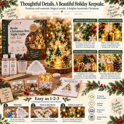 🎄 Christmas Hot Sale - 50% OFF✨Beginner-Friendly Resin Christmas Tree Night Light DIY Kit | Complete Kit with Mold, Resin, Fairy Lights & Festive Decorations ✨