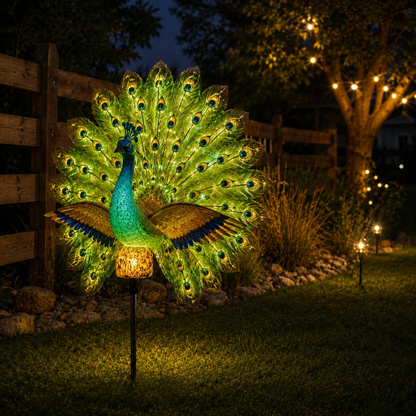Solar Peacock Garden Sculpture – Lifelike Color Glowing Outdoor Yard Landscape Ornament