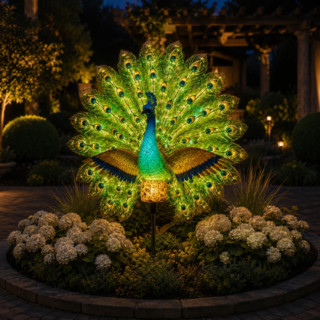 Solar Peacock Garden Sculpture – Lifelike Color Glowing Outdoor Yard Landscape Ornament