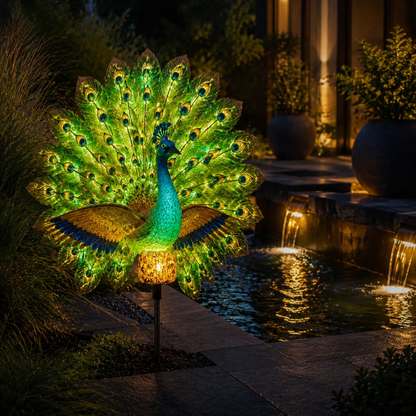 Solar Peacock Garden Sculpture – Lifelike Color Glowing Outdoor Yard Landscape Ornament