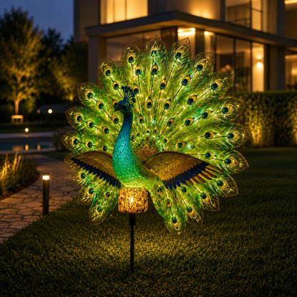 Solar Peacock Garden Sculpture – Lifelike Color Glowing Outdoor Yard Landscape Ornament