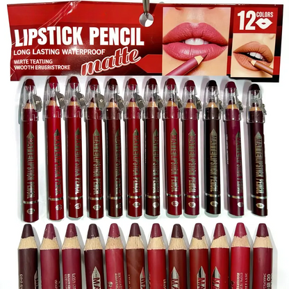 12Pcs Matte Lip Liner With Sharpener Set Waterproof Smudgeproof Precise Contour Lipstick Pens 🖌️