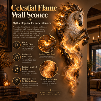 ✨ Celestial Flame™ Unicorn Wall Sculpture – Sculptural Beauty by Day, Warm Magic by Night