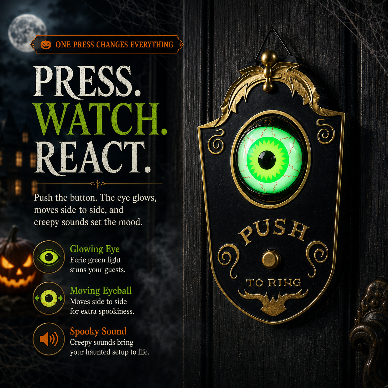 🔔 Ring If You Dare Halloween Doorbell – Glowing Moving Eye Haunted Door Decor