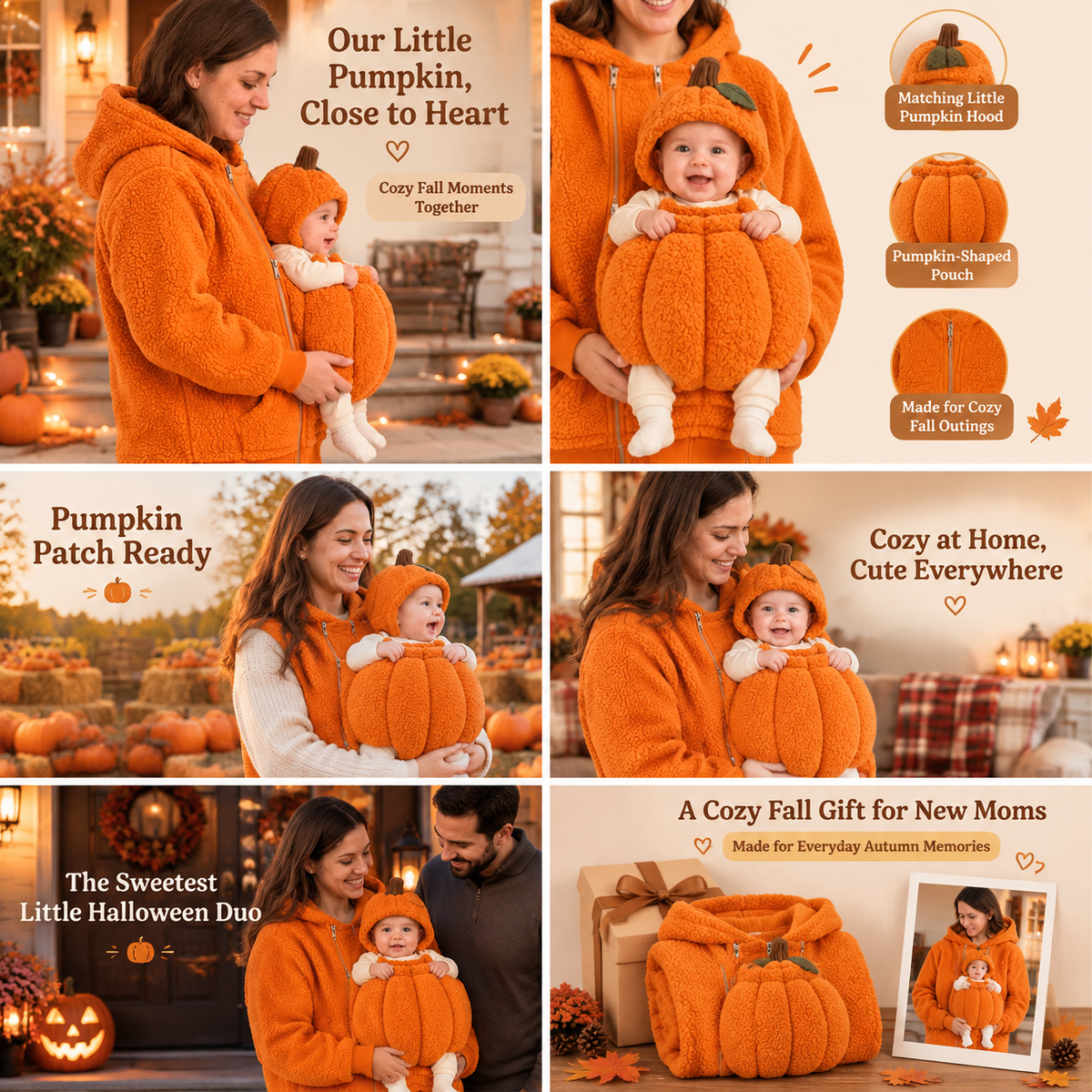Pumpkin baby carrier fall and Halloween lifestyle collage