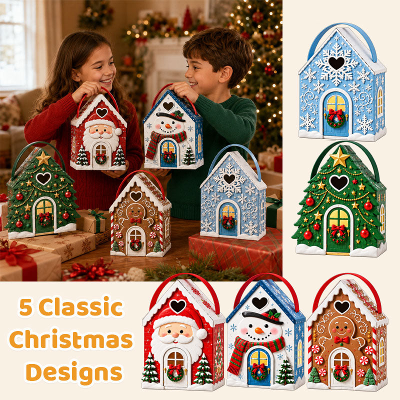 🏠🎄 Christmas Cottage Handle Gift Box — 5 Festive Designs, House‑Shaped Packaging with Carry Handle