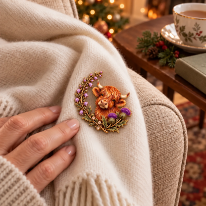 🐮Highland Spirit™ – Scottish Cow & Thistle Heritage Brooch