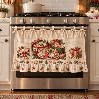 🎄 Christmas Kitchen Tie-On Skirt | Festive Holiday Designs with Pockets & Ruffled Trim