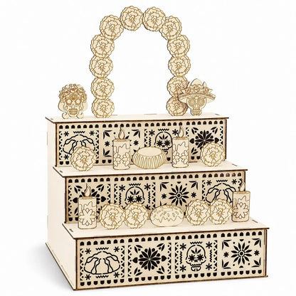 🔥Last day with huge discounts!-✨🌈Mexican Day of the Dead Wooden Altar Display Set 🎃